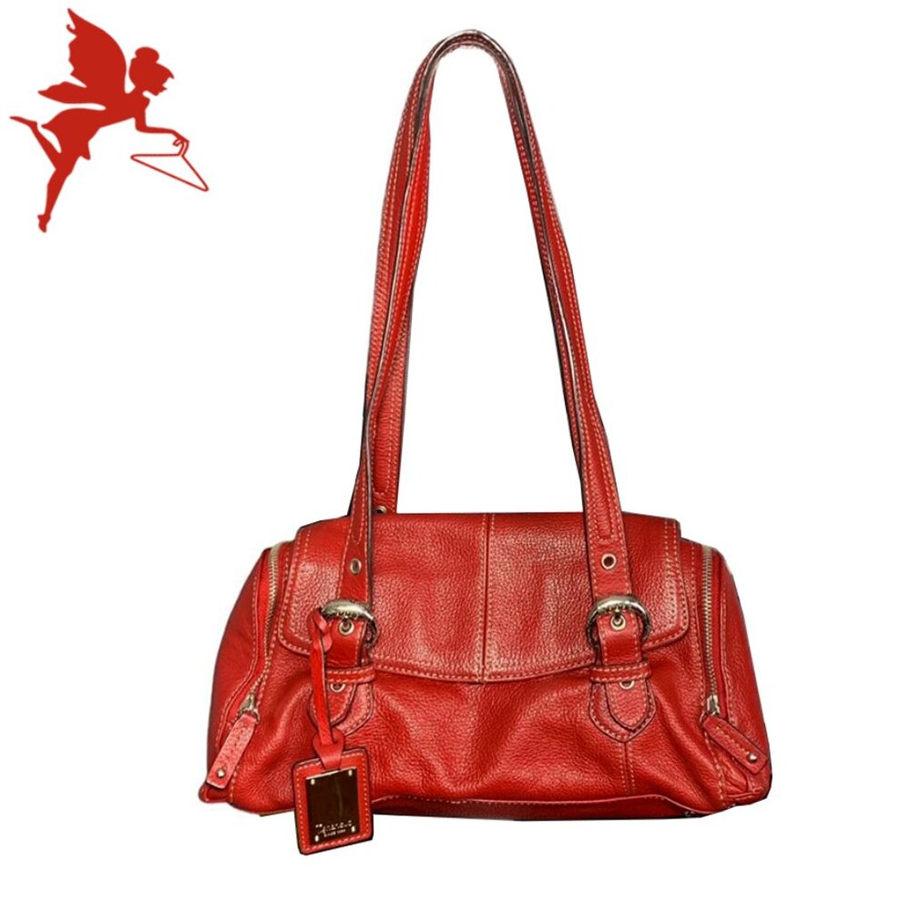 TIGNANELLO Red Pebbled Leather East West Satchel Bag